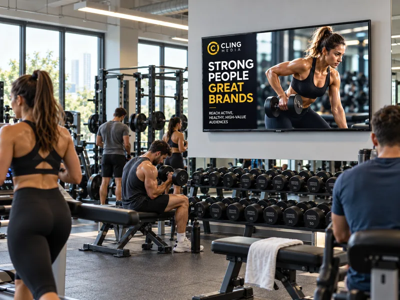 Illustrative digital screen placement in gyms & fitness