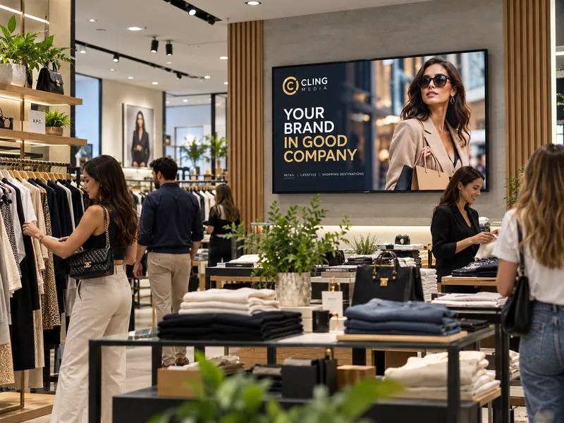 Illustrative digital screen placement in retail spaces