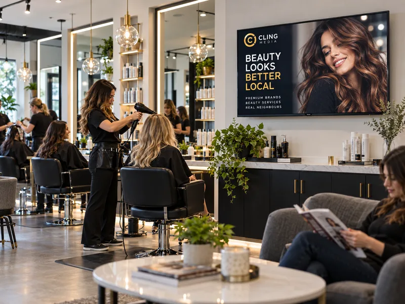 Illustrative digital screen placement in salons & beauty