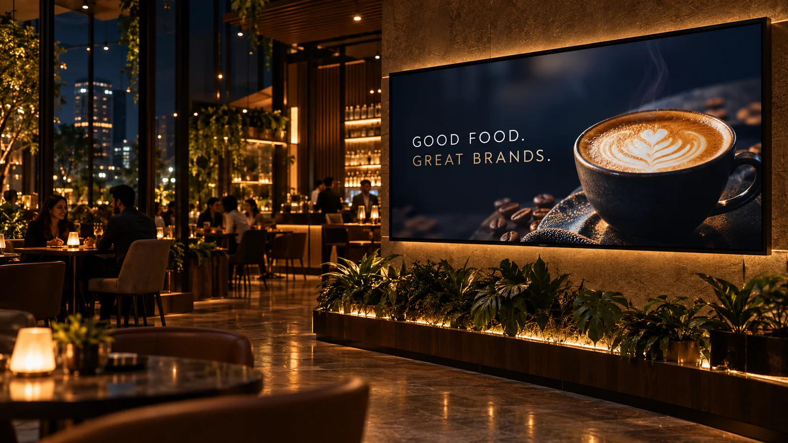 Concept café environment with a digital coffee advertisement